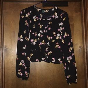 WILD FABLE black floral low cut blouse